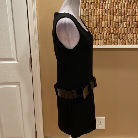 NWT. Love Wool Black Drop Waist Dress with Patent Belt & Front Pockets - Picture 7 of 16